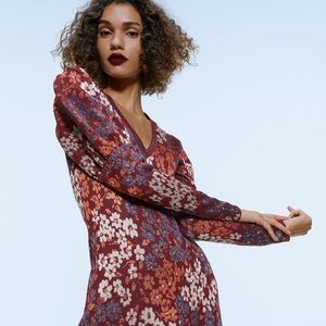 Zara Floral Jacquard Knit Dress